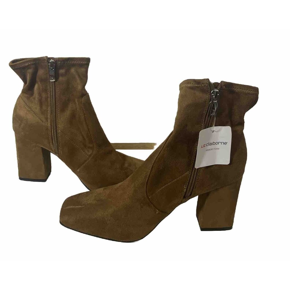 Liz Clairbone Brown Suede Square Toe Women Ankle Boots 9 1/2 M Lckarder 100-2819